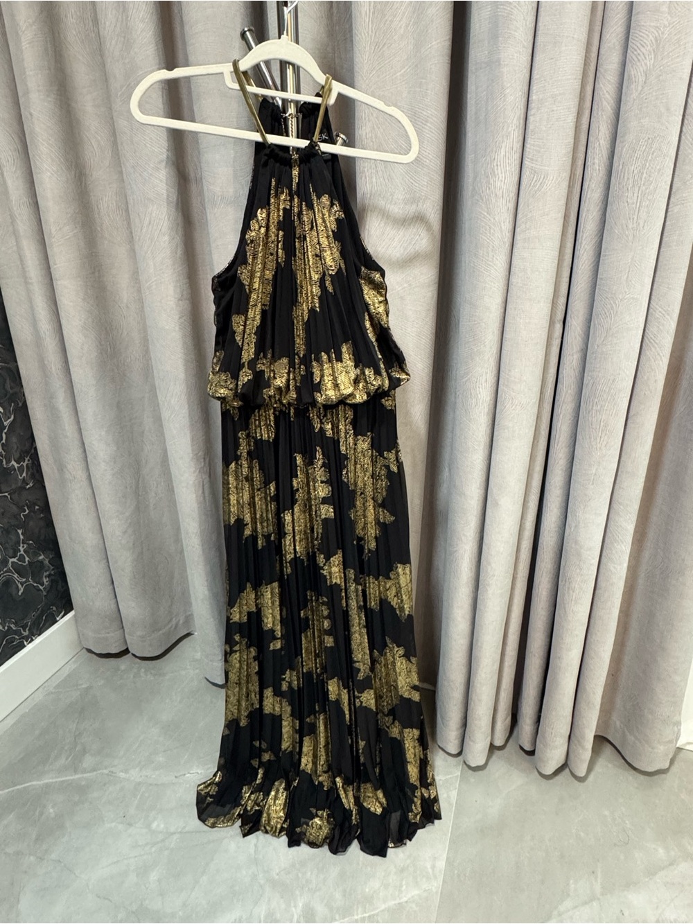 MSK Black Maxi Dress with Gold Floral Foil